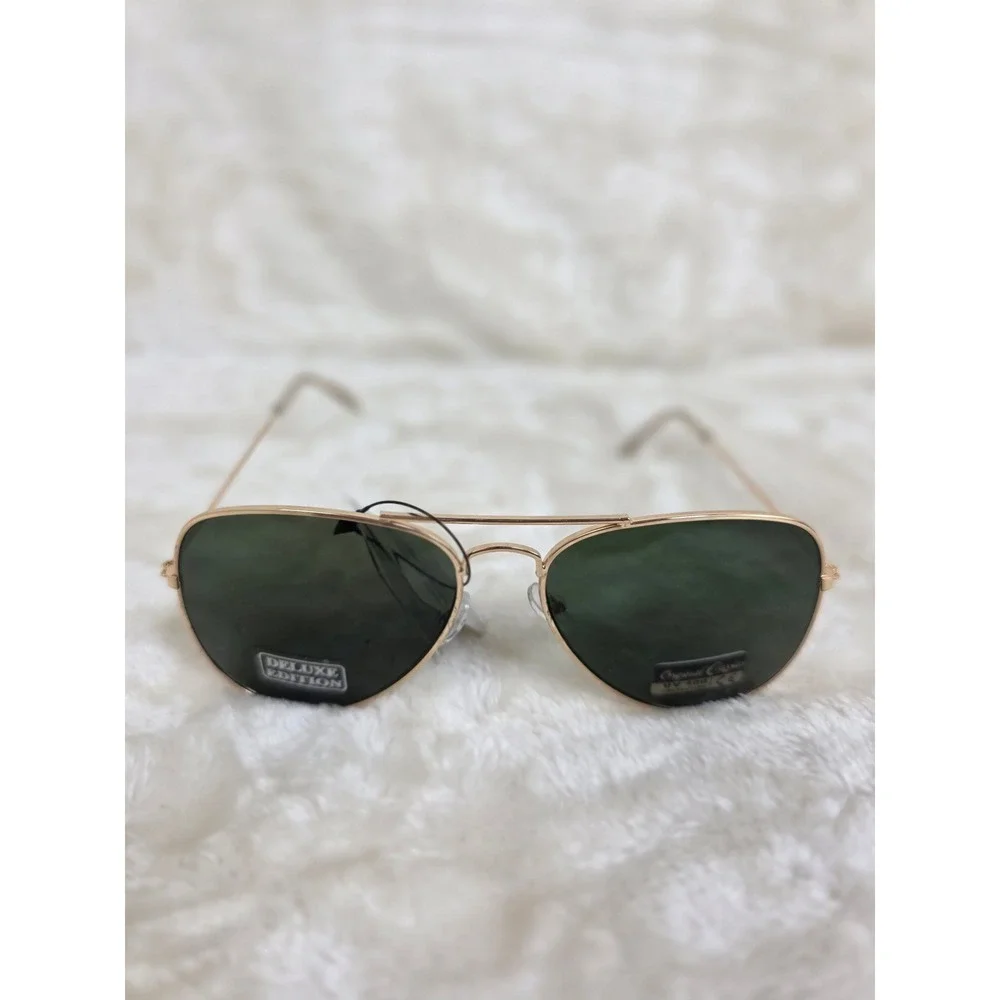Air Force Aviator Series Sunglasses Gold Frame Dark Green Lens UV 400 Protection